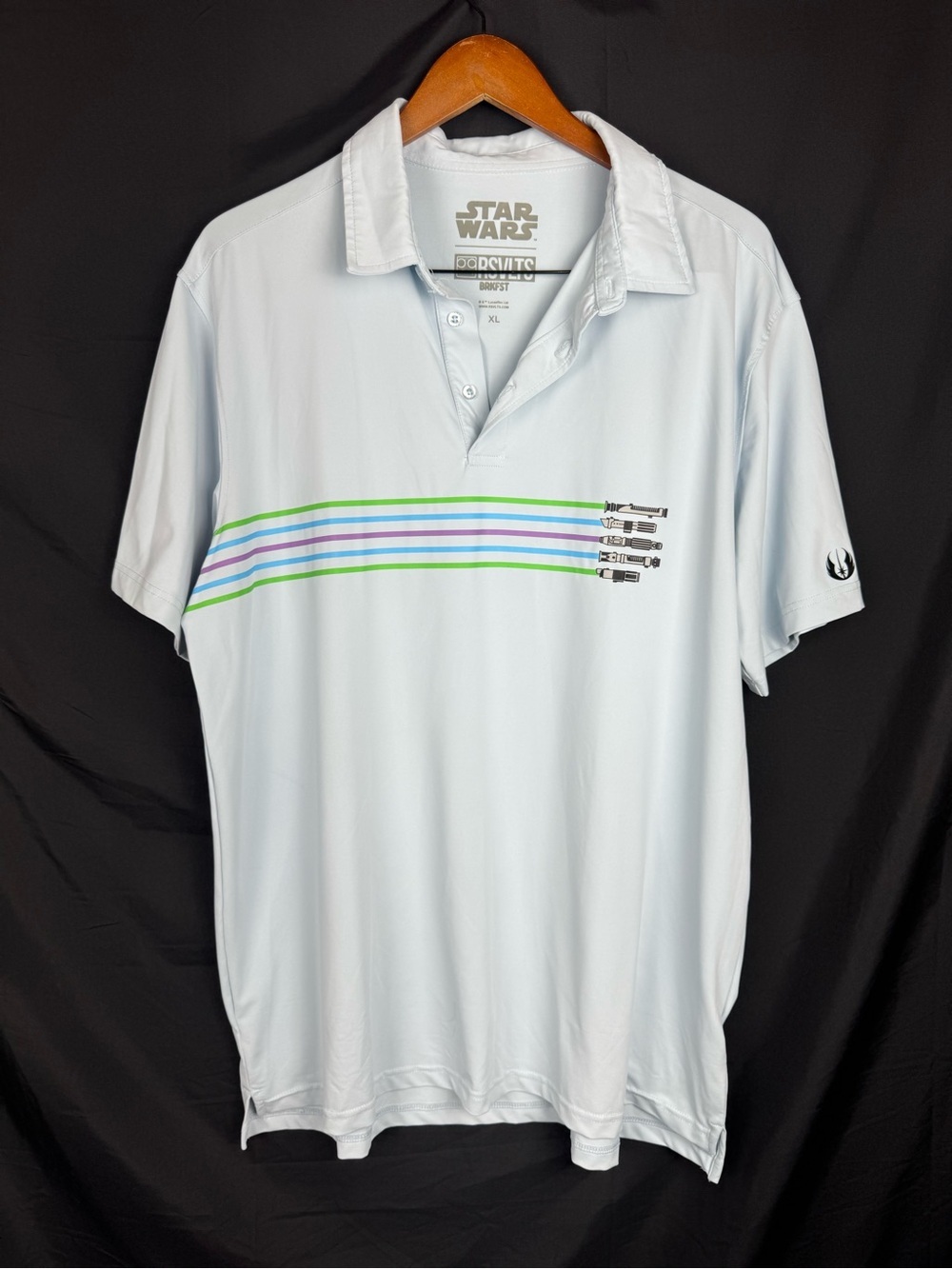 RSVLTS Star Wars Polo Shirt XL BRKFST Lightsaber The Elegant Weapon Golf Blue